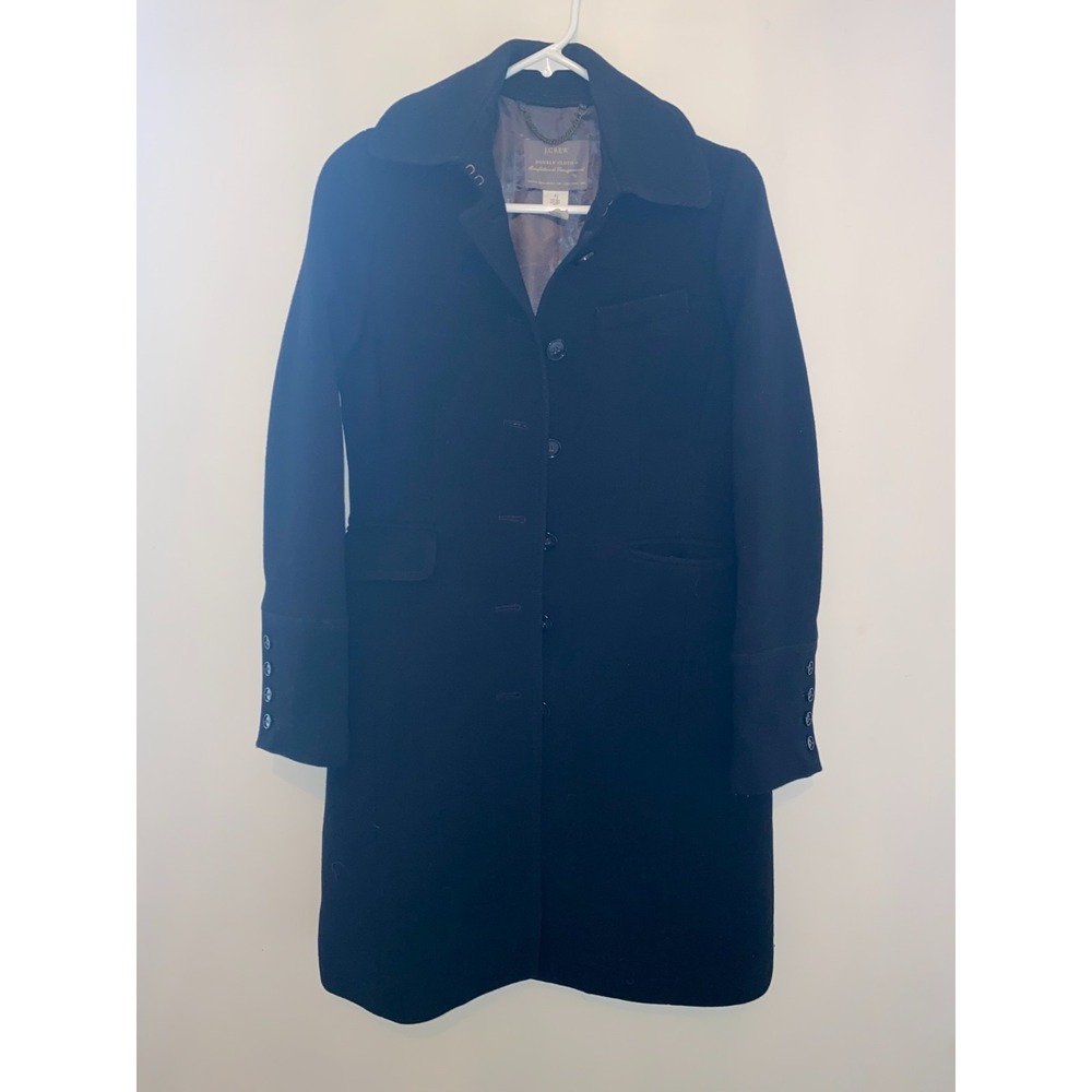 J.Crew Lady Day Topcoat Black Double Cloth Vintage Wool Women's Coat Size 0